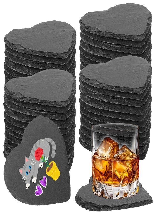 DASSNANE 48 PCS Slate Drink Coasters Bulk,4 Inch Black Slate Stone Coasters for Office, Home Decor,Laser Engraving Blanks with Anti-Scratch Bottoms for Coffee Bar Kitchen(Heart) - Image 1